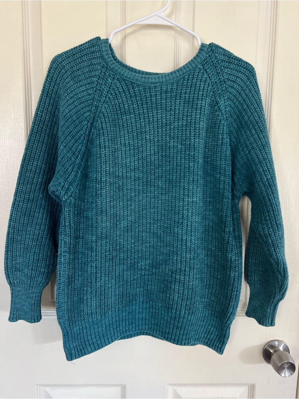 Vintage 90s L.L.Bean Teal Cotton Fisherman Rib Knit Sweater USA M